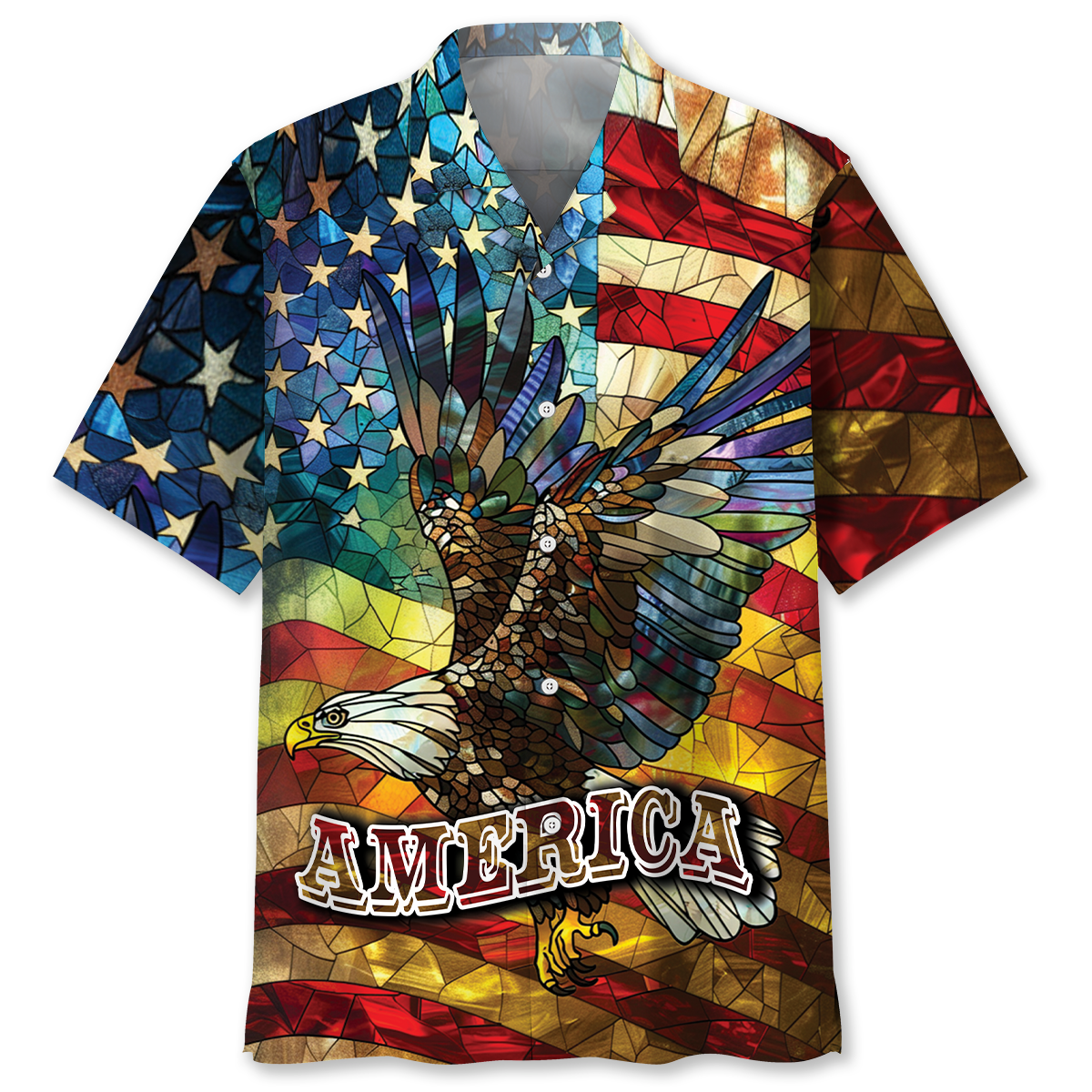 America Bald Eagle 4th of July Stained Glass Art Hawaiian Shirt