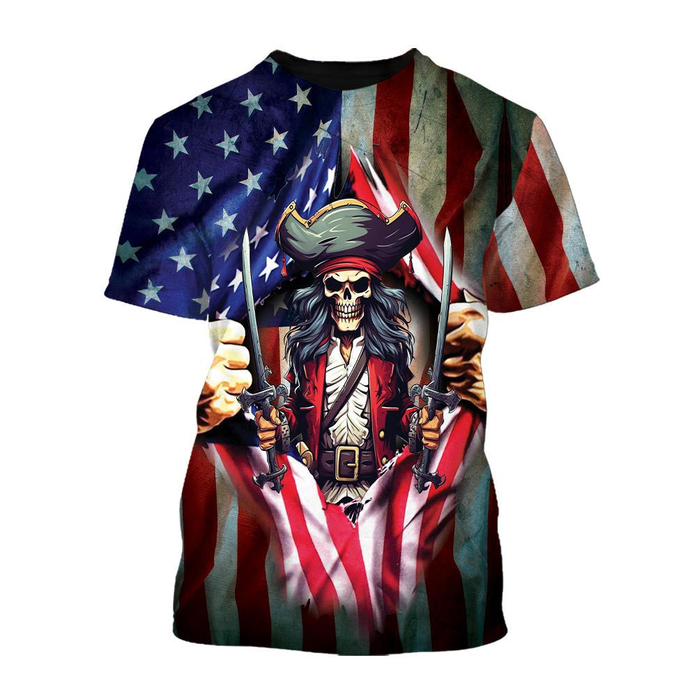 American Flag Pirate Captain T-Shirt For Men & Women