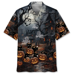 Black Cat Pumpkins Halloween Hawaiian Shirt