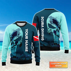 Personalized Name Scuba Diving Ocean Ugly Christmas Sweater