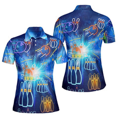 Amazing Bowling Neon Blue Polo Shirt For Women