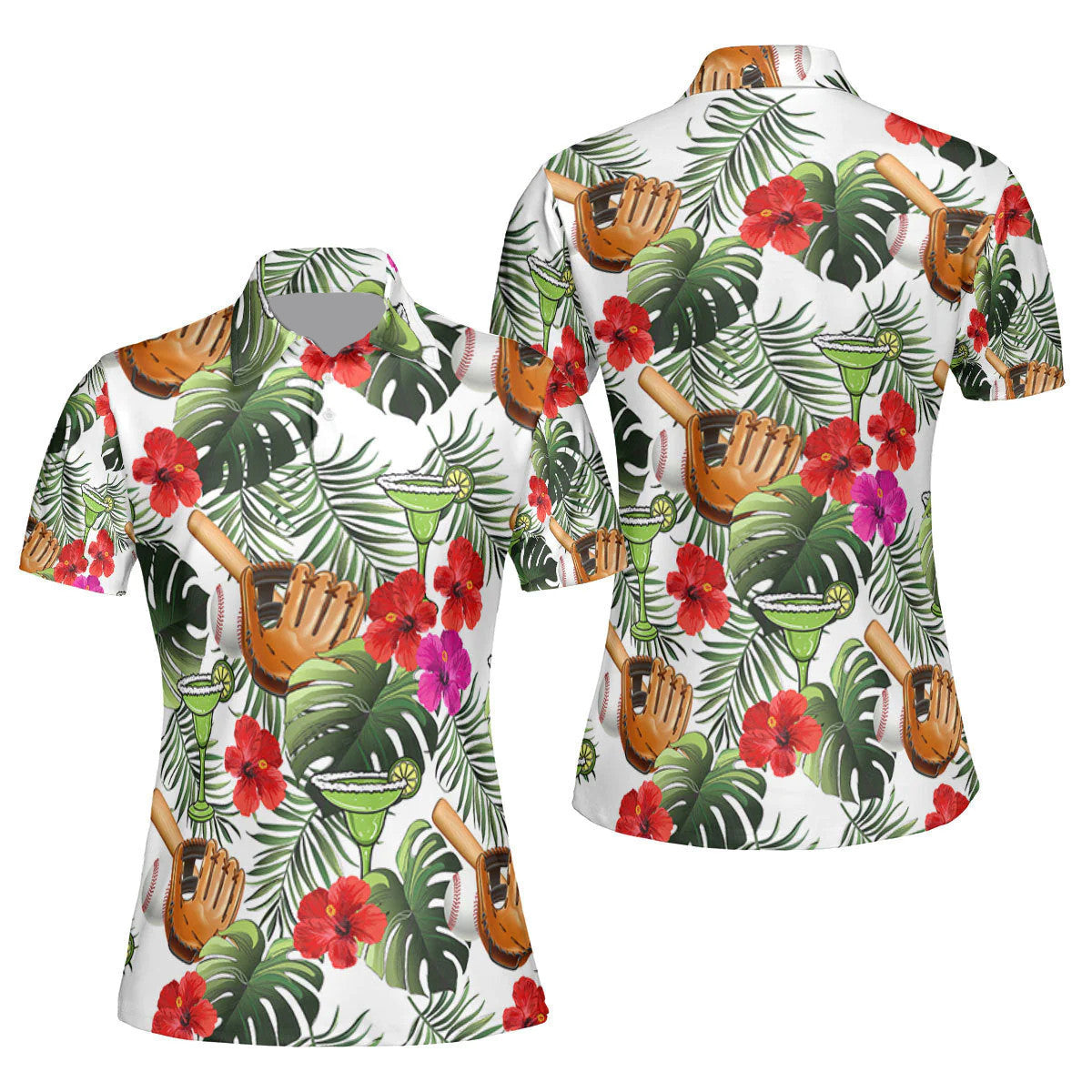 Baseball Tropical Leaves Polo Shirt For Women