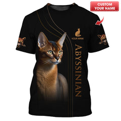 3D Full Print Abyssinian Cat T-Shirts Personalized Name Gift For Cat Lovers