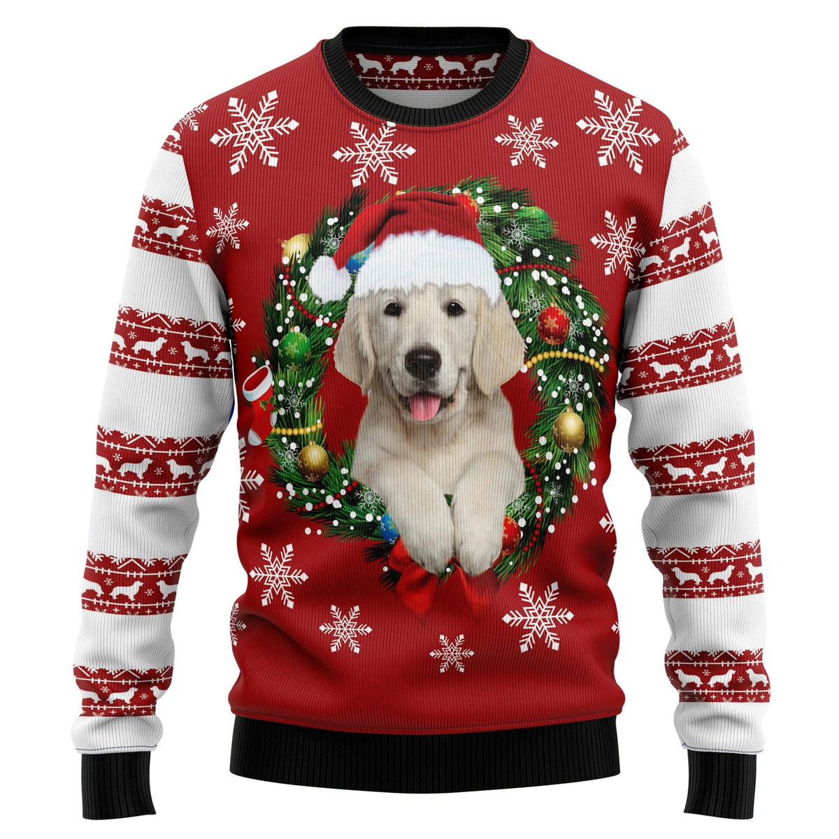 Golden Retriever Wearing Santa‘s Hat Ugly Christmas Sweater