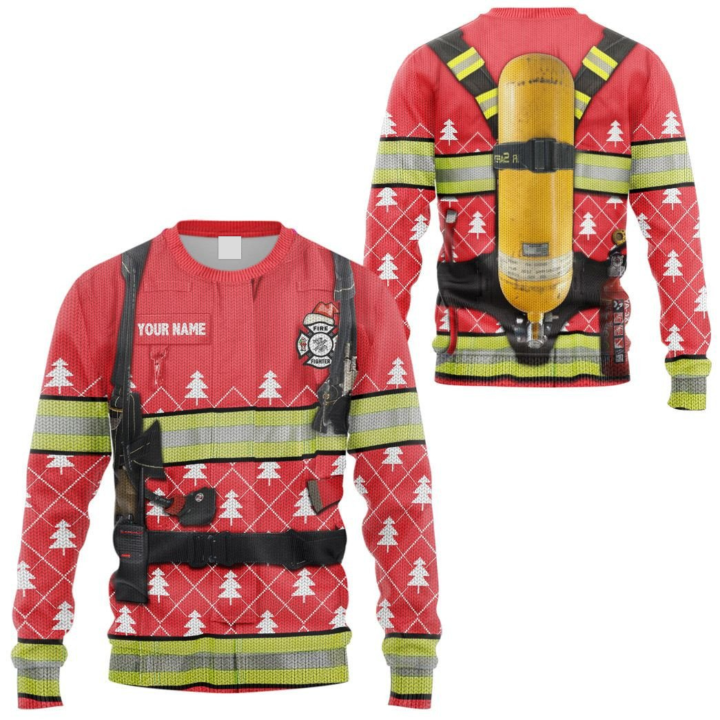 Personalized Custom Name 3D Firefighter Christmas Ugly Sweater, Gift for Firefighter