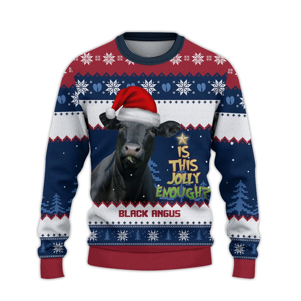 Black Angus Is This Jolly Enough Ugly Christmas Sweater, Sweater Gifts For Pet Loves, Farmers Sweater