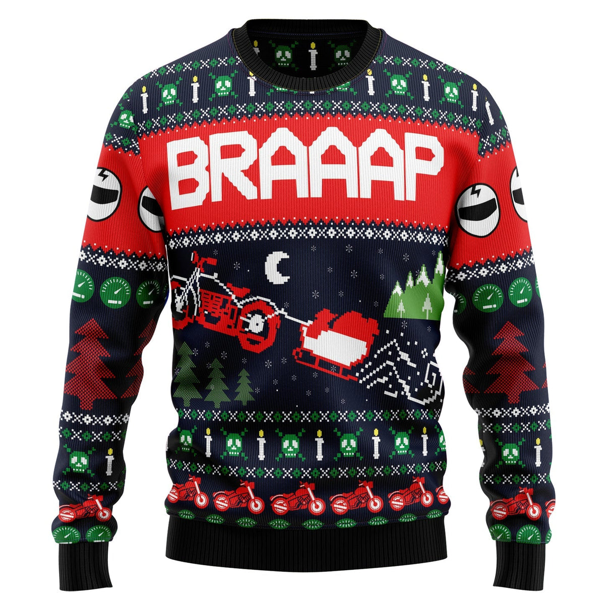 Motorbike Braaap Ugly Christmas Sweater, Santa Motorbike 3D Sweater