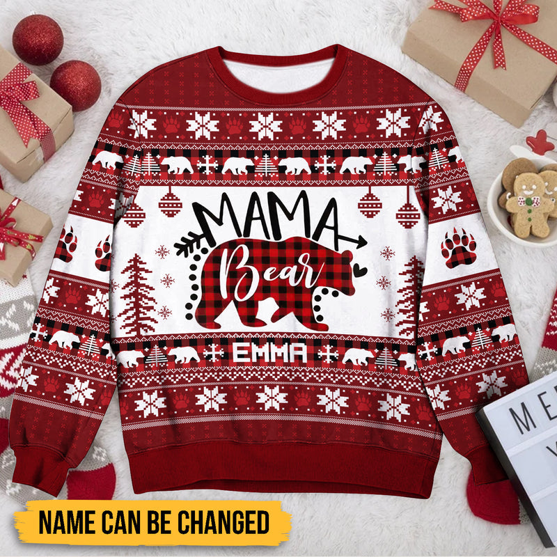 Personalized Mama Bear Ugly Sweater, Idea Gift For Mom Christmas