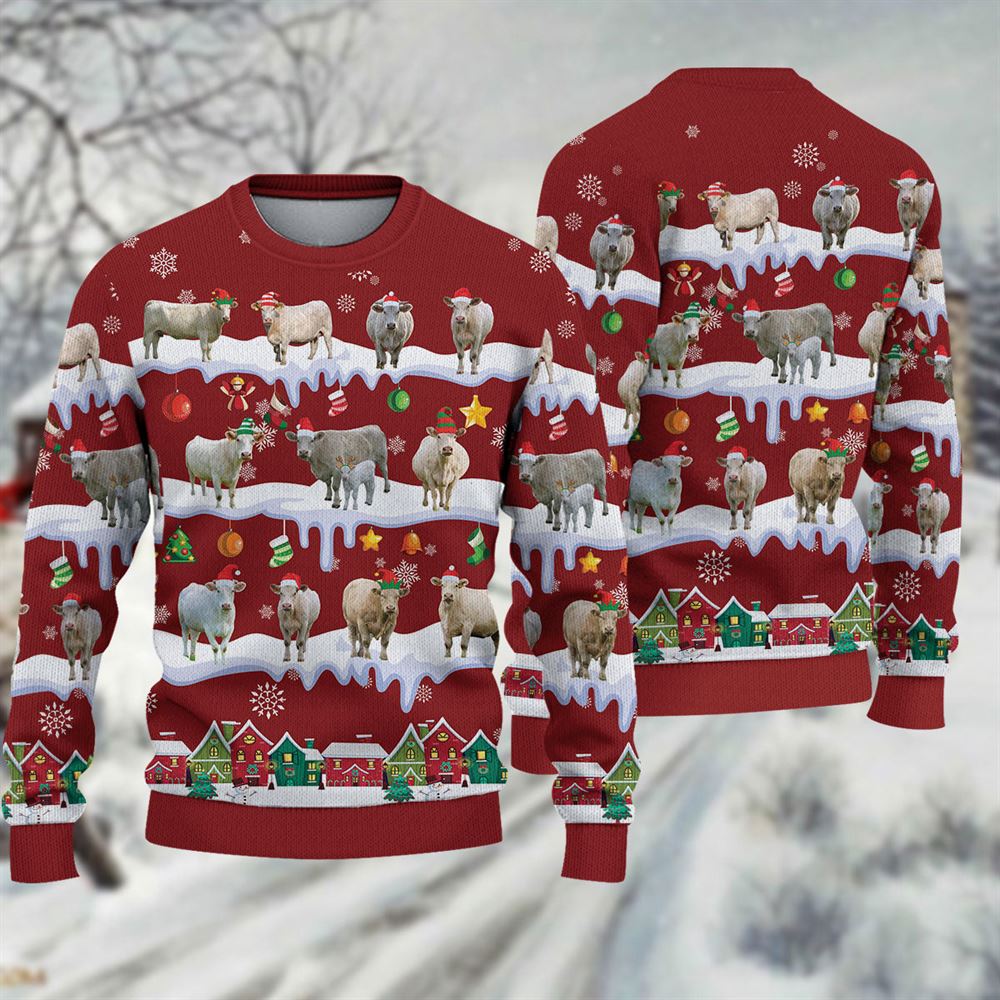 Charolais Ugly Christmas Sweater, Sweater Gifts For Pet Loves, Farmers Sweater