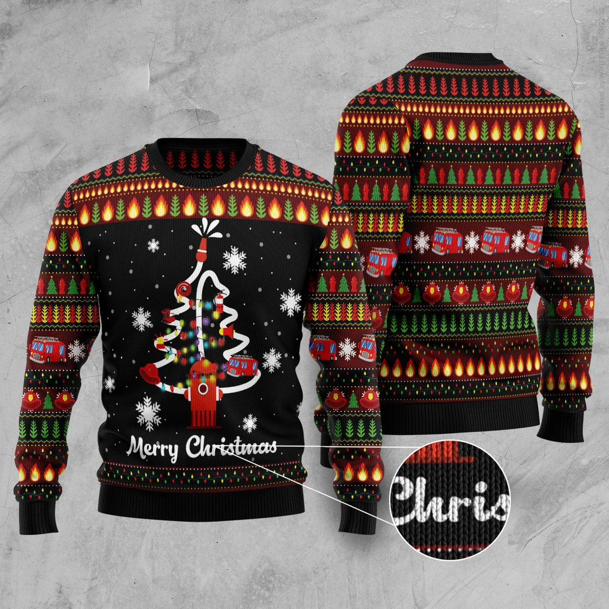 Merry Christmas Firefighter Ugly Christmas Sweater, Firefighter Tree Sweater