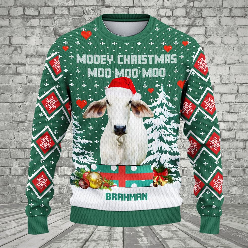 Brahman Green Ugly Christmas Sweater, Sweater Gifts For Pet Loves, Farmers Sweater