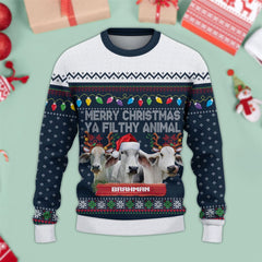 Brahman Blue Ugly Christmas Sweater, Sweater Gifts For Pet Loves, Farmers Sweater