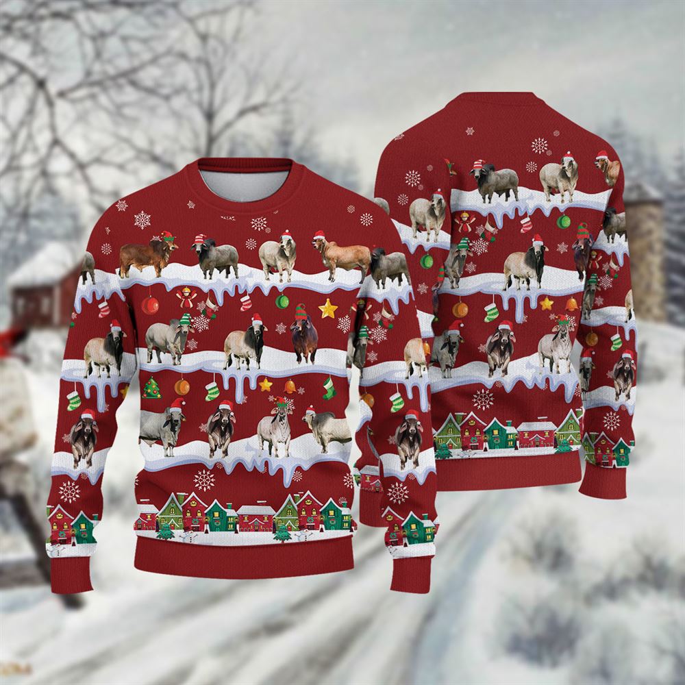 Brahman Ugly Christmas Sweater, Sweater Gifts For Pet Loves, Farmers Sweater