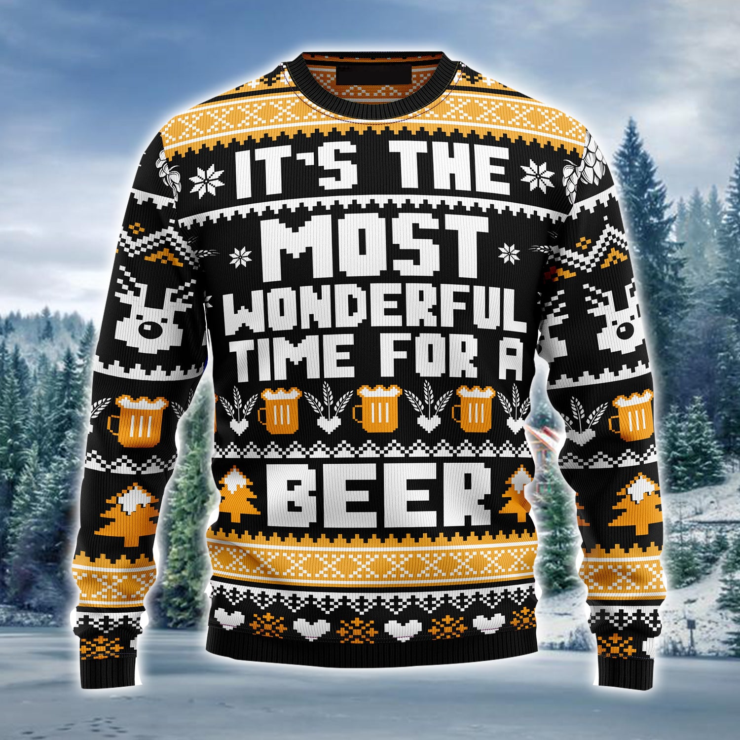 Beer Merry Christmas Ugly Christmas Sweater, Wonderful Time For A Beer Ugly Sweater, Perfect Gift For Beer Lovers