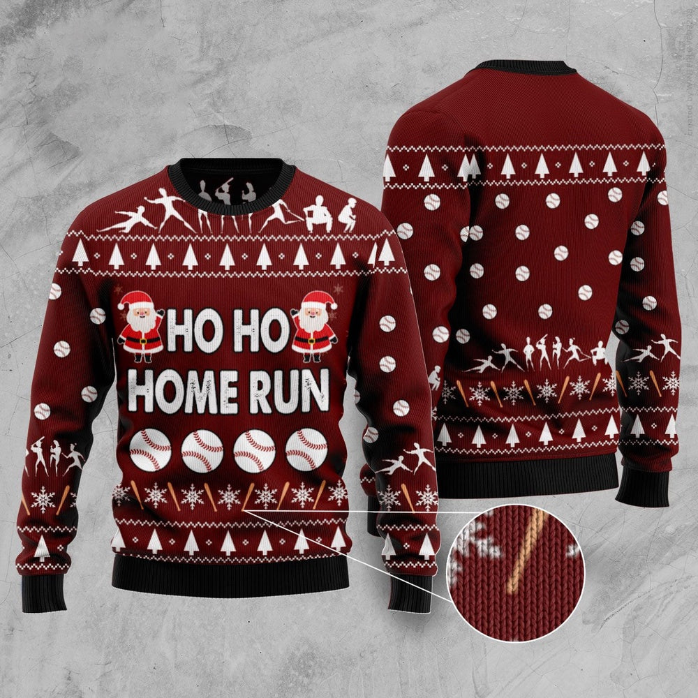 Baseball Hoho Home Run Ugly Christmas Sweater