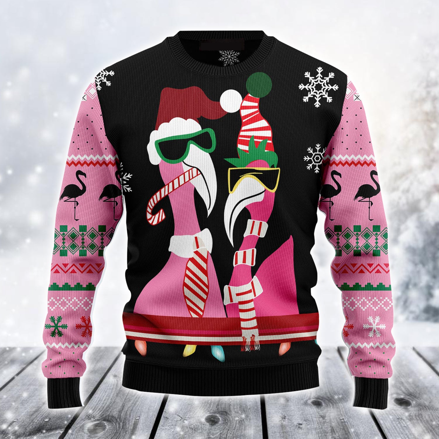 Candy Cane Flamingo Ugly Christmas Sweater, Funny Couple Flamingo Ugly Sweater