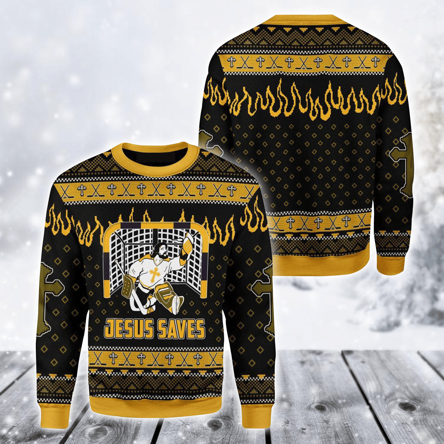 Jesus Saved Funny Ugly Christmas Sweater For Men & Women, Perfect Gift For Hockey Lover