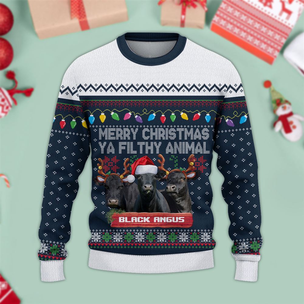 Black Angus Blue Ugly Christmas Sweater, Sweater Gifts For Pet Loves, Farmers Sweater