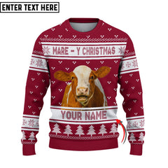 Personalized Hereford Cattle Mare Ugly Christmas Sweater, Sweater Gifts For Pet Loves