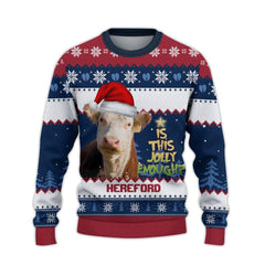 Hereford Jolly Ugly Christmas Sweater, Sweater Gifts For Pet Loves, Farmers Sweater