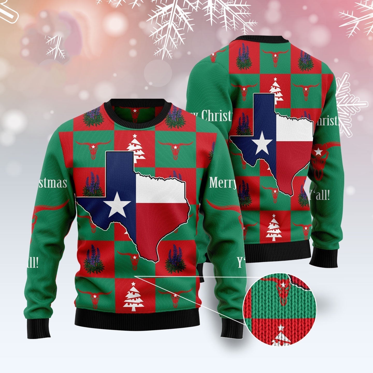 Merry Christmas Y'all Texas Flag Ugly Christmas Sweater, Ugly Sweater for Men Women Texas