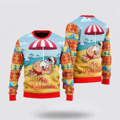 Santa Claus Mele Kalikimaka Beach Ugly Christmas Sweater, Christmas Winter Fashion