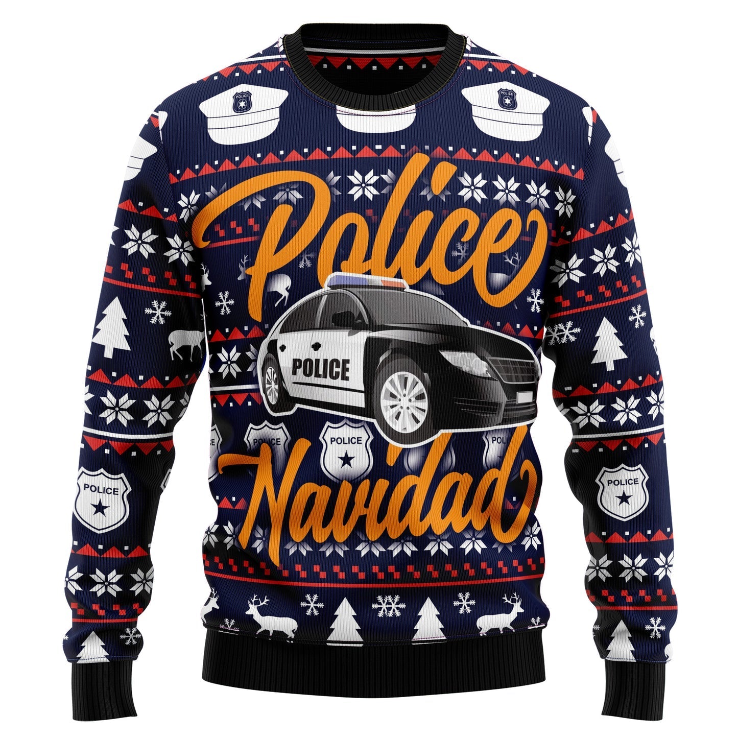 Police Navidad With Car Ugly Christmas Sweater