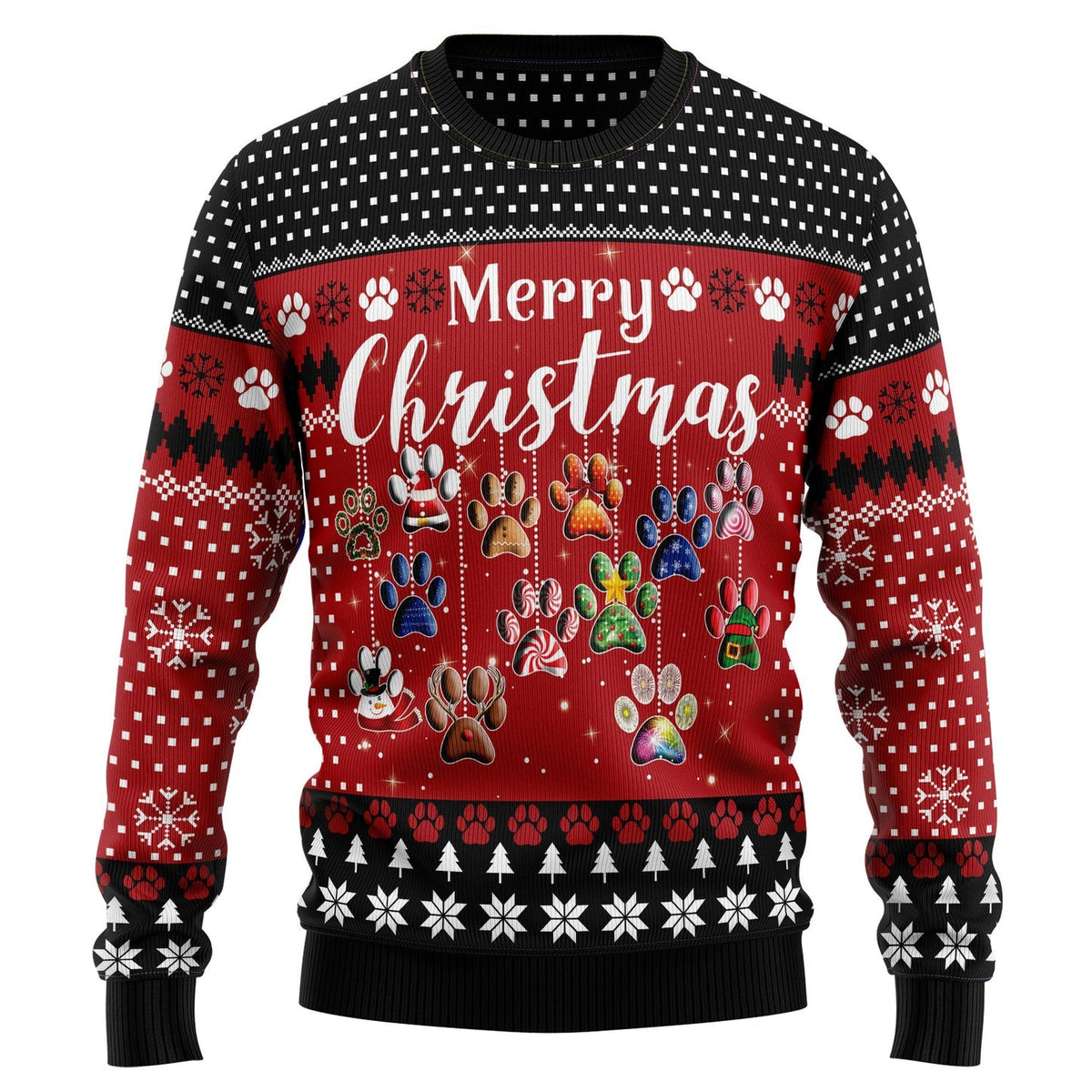 Paw Dog Merry Christmas Ugly Christmas Sweater, Idea Gift for Dog Lovers