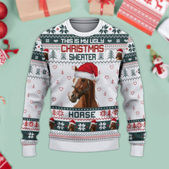 Brown Horse Green Ugly Christmas Sweater, Sweater Gifts For Pet Loves, Farmers Sweater