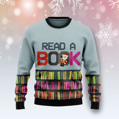 Read A Book Ugly Christmas Sweater, Girl Love Book, Santa Book Ugly Sweater