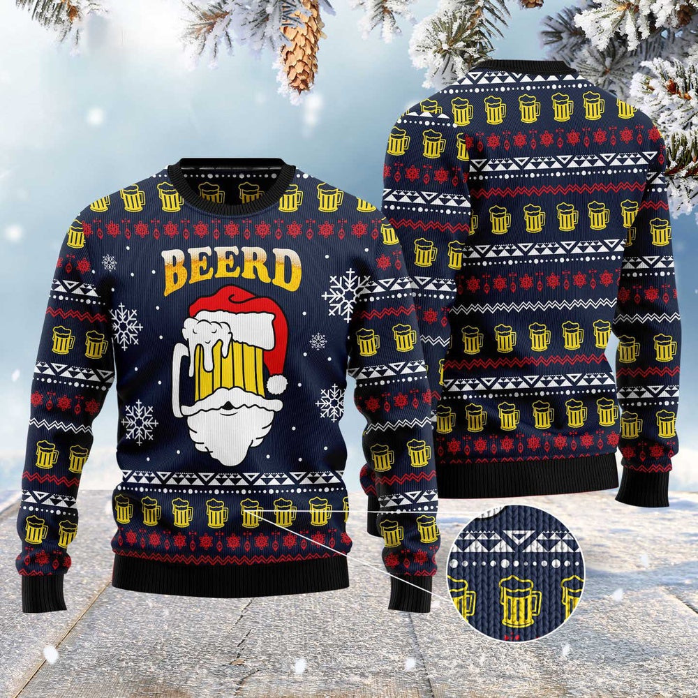 Santa Beerd Ugly Christmas Sweater, Funny Xmas Sweater, Sweater Xmas