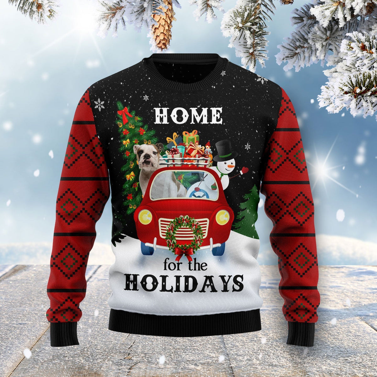 Merry Christmas Bulldog And Snowman Ugly Christmas Sweater Unisex Womens & Mens