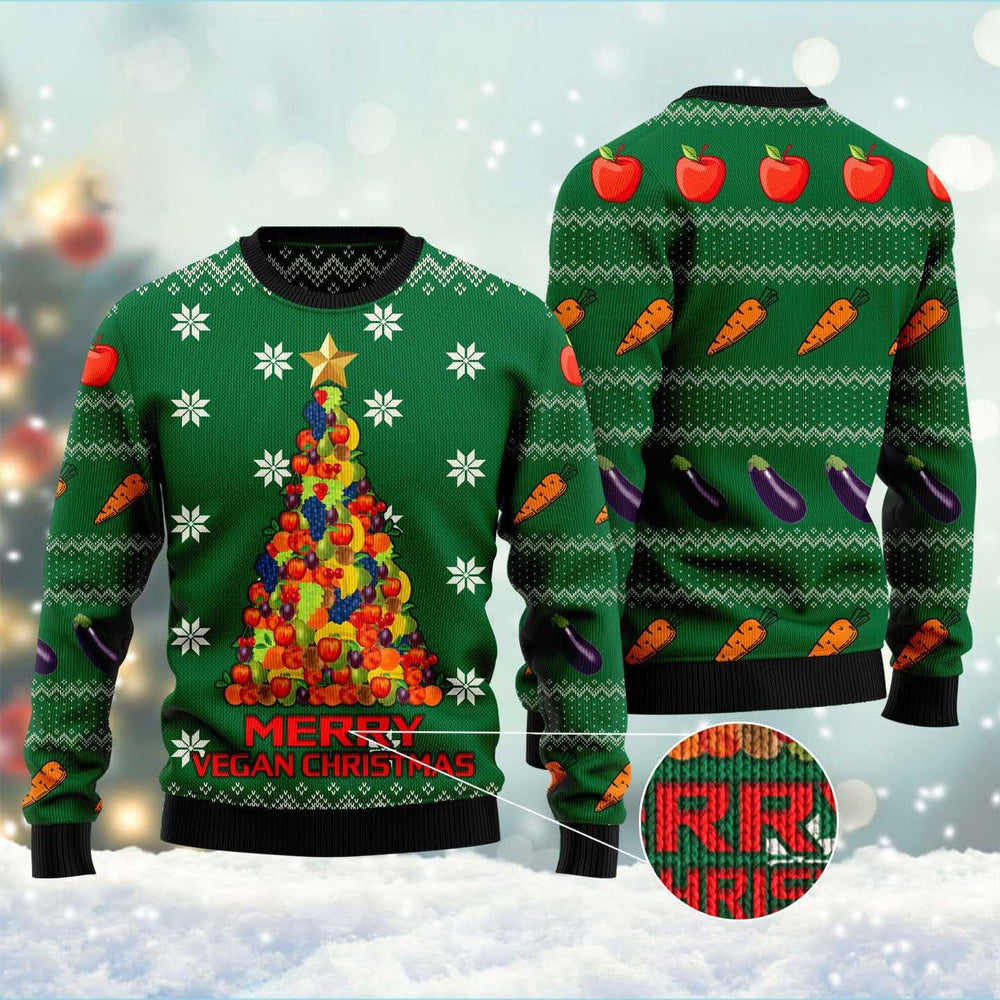 Merry Vegan Vegetable Funny Tree Christmas Ugly Christmas Sweater, Idea Shirt for Vegetarian