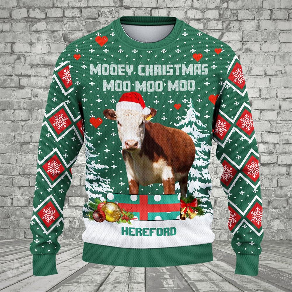 Hereford Green Ugly Christmas Sweater, Sweater Gifts For Pet Loves, Farmers Sweater