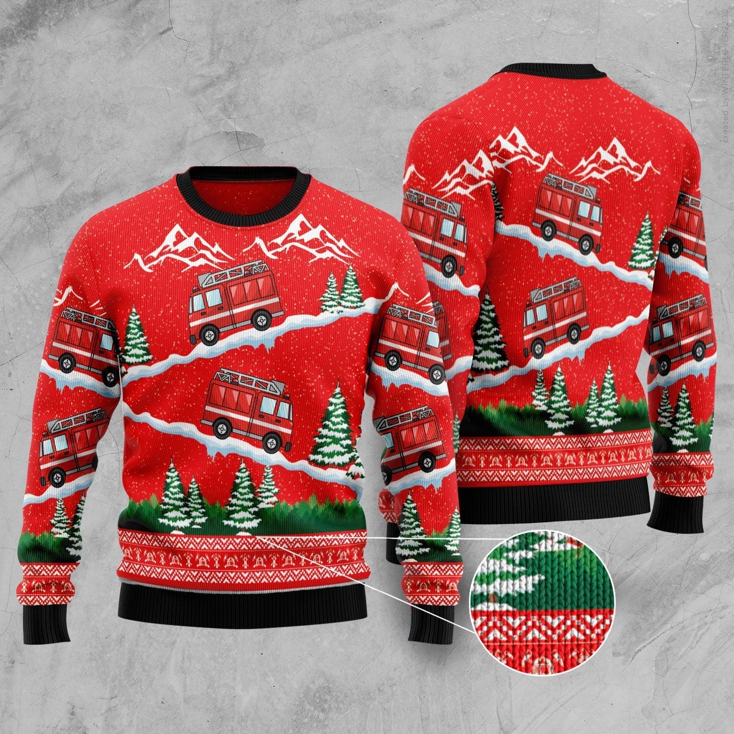 Firefighter Red Truck Christmas Ugly Sweater For Men And Women