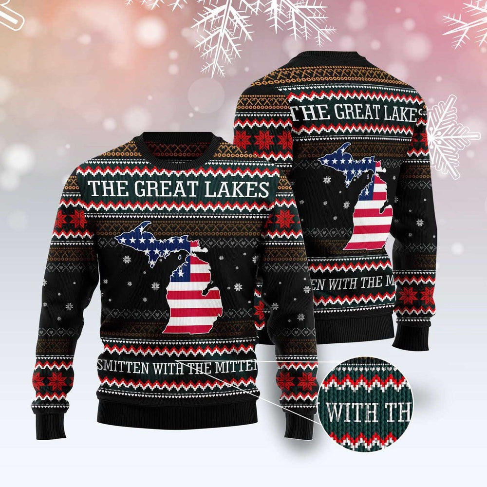 Michigan Flag Map Smitten With The Mitten Ugly Christmas Sweater