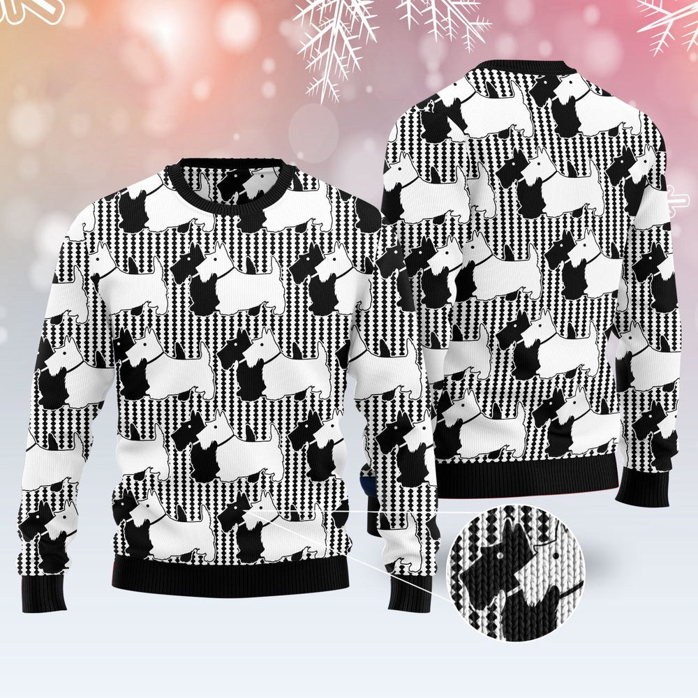 Scottish Terrier Black And White Ugly Christmas Sweater, Funny Xmas Sweater, Sweater Xmas