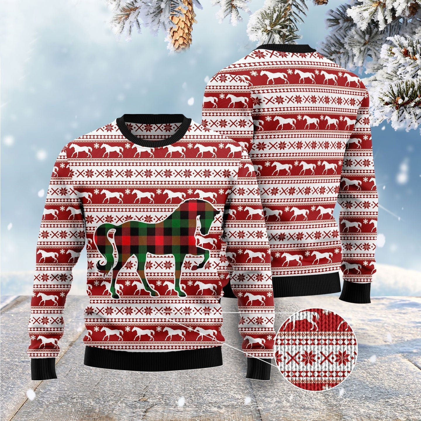 Plaid Pattern Horse Funny Ugly Sweater, Ugly Christmas Sweater for Horse Lovers