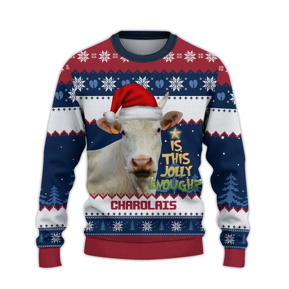 Charolais Jolly Ugly Christmas Sweater, Sweater Gifts For Pet Loves, Farmers Sweater