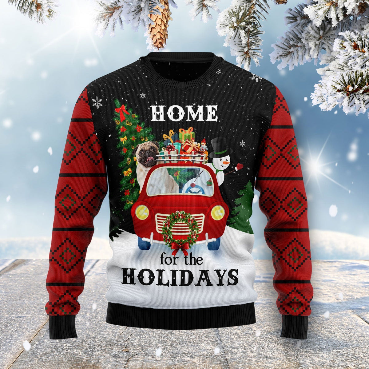 Merry Christmas Pug And Snowman Hz100603 Ugly Ugly Christmas Sweater Unisex Womens & Mens