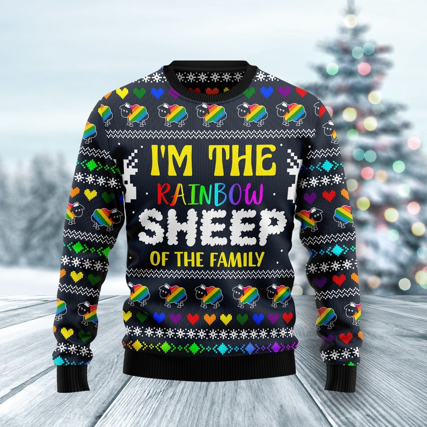 I Am The Rainbow Sheep Of Family Ugly Christmas Sweater, Pride LGBT 3D Sweater