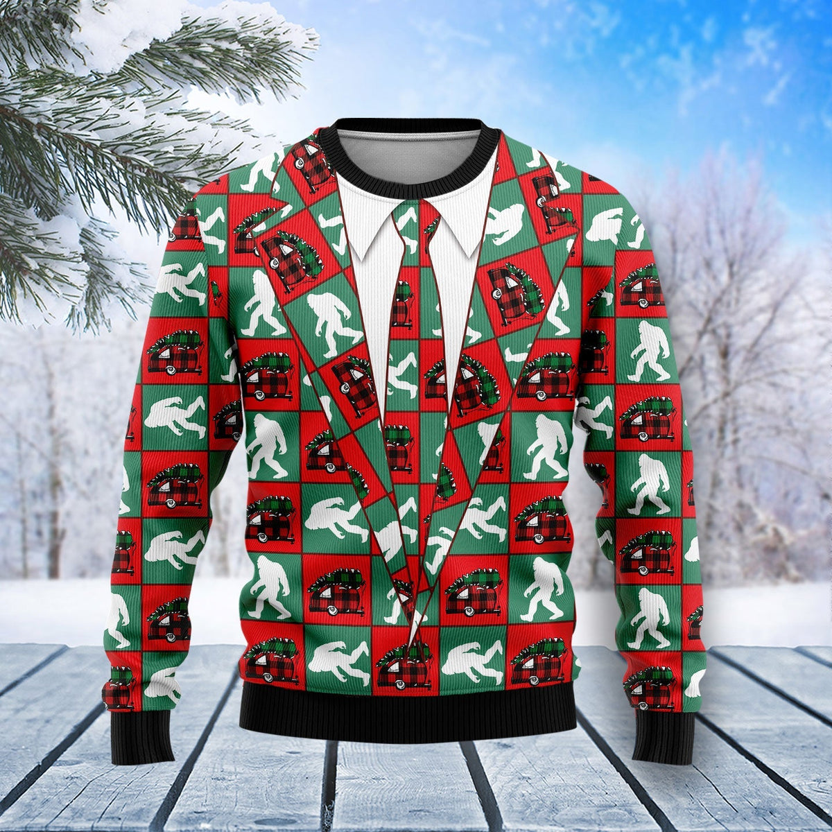 Bigfoot Camping Christmas Ugly Christmas Sweater, Idea Shirt for Camping