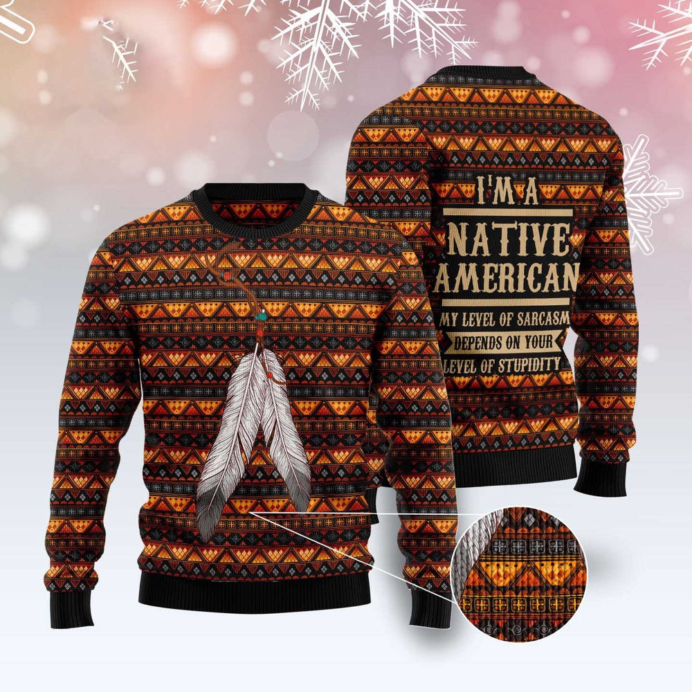 Native Feather Ugly Christmas Sweater, I'm Native American Xmas Sweater