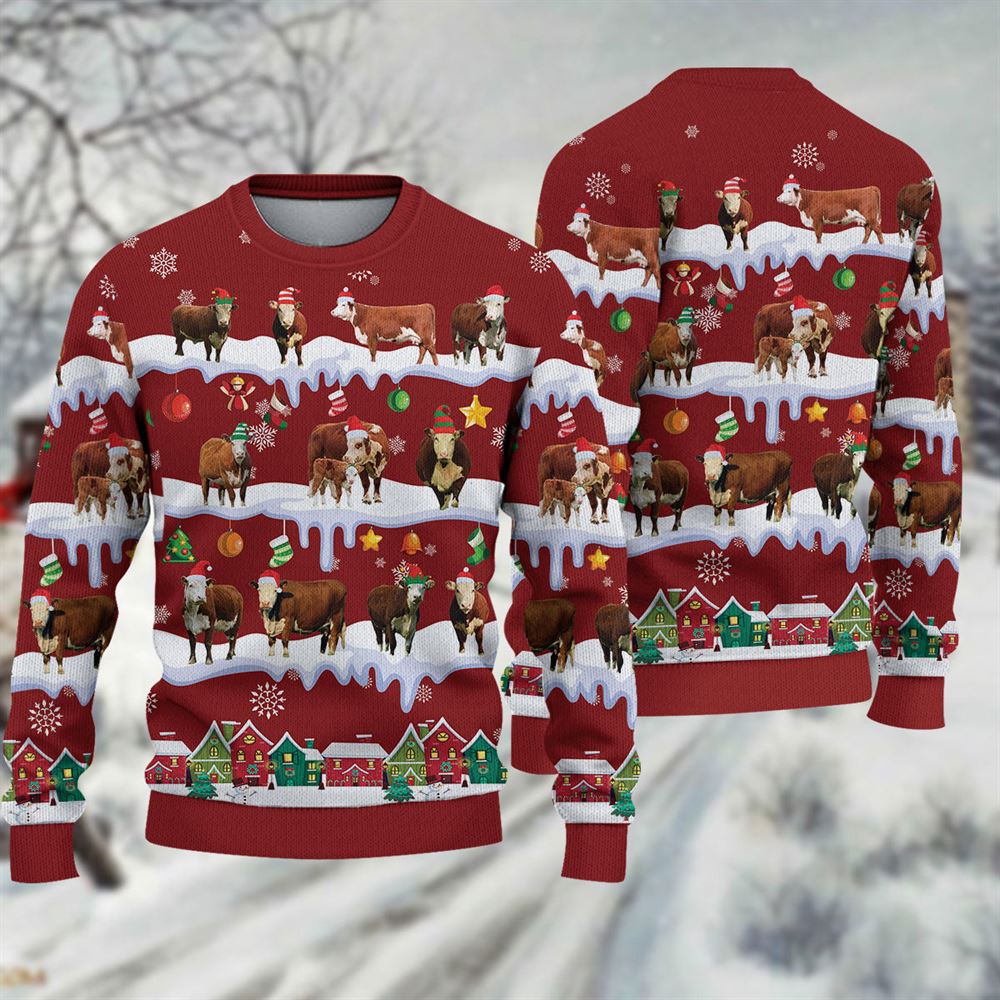 Hereford Ugly Christmas Sweater, Sweater Gifts For Pet Loves, Farmers Sweater