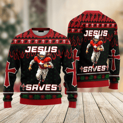 Cool Jesus American Football Team Red Christmas Sweaters For Men