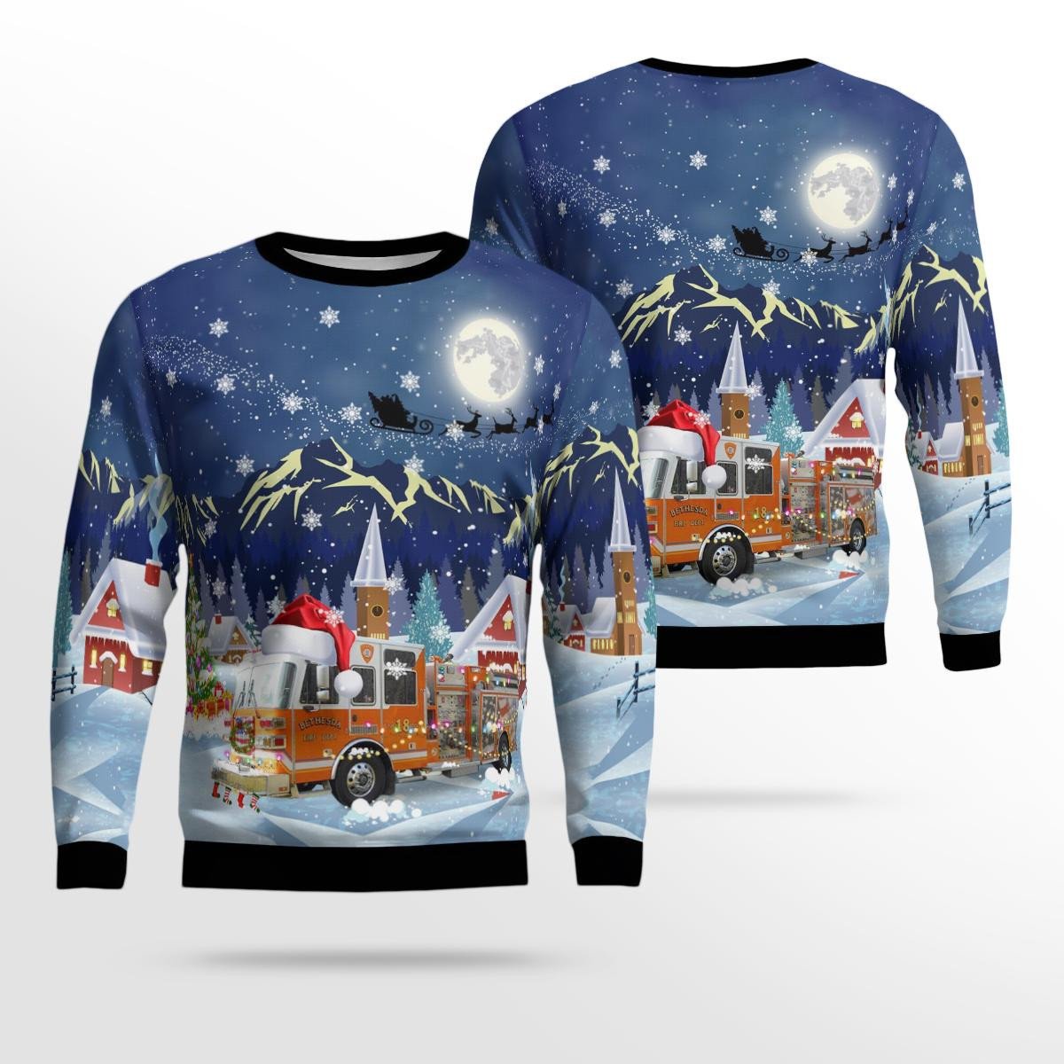 Ohio, Bethesda Fire Department Christmas Aop Ugly Sweater, Gift for Firefighter