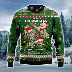 Cat Ugly Christmas Sweater, Christmas Be Meowy & Bright Ugly Sweater, Funny Christmas Ugly Sweater For Men & Women