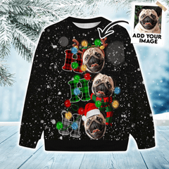 Custom Photo Pet Sweater - Personalized Pet Face Ugly Sweater, Ho Ho Ho Christmas Light Ugly Sweater Funny, Perfect Gift For Dog Lovers