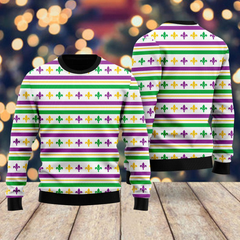 Mardi Gras Striped Seamless Ugly Christmas Sweater For Men & Women