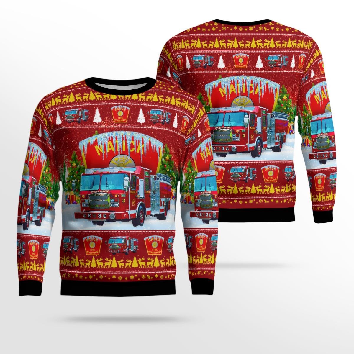 Natick Fire Department, Natick, Massachusetts Christmas Aop Ugly Sweater